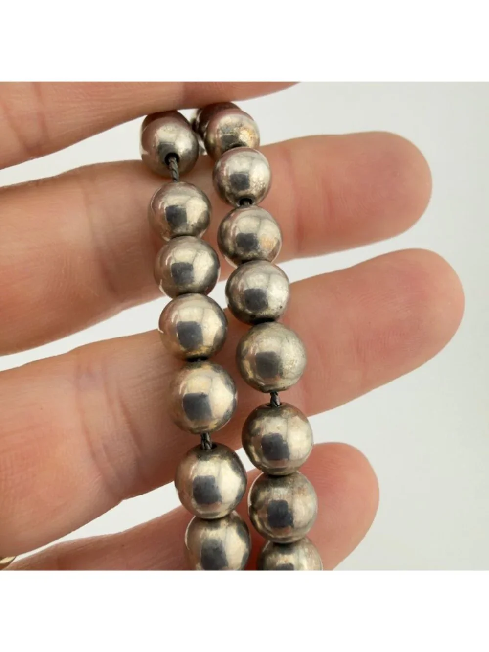 Vintage Silver Tone Ball Beaded Tapered Necklace Bracelet Set Graduated